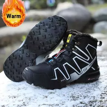 Большие размеры Уличная обувь из хлопка Зимние высокие походные ботинки Мягкие нескользящие кроссовки Теплые ботинки с защитой от столкновений 39 чёрный/красный