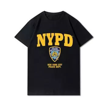 Большие размеры, уличная одежда в стиле хип-хоп, мужские футболки, футболка с принтом полиции Нью-Йорка в стиле Харадзюку, хлопковые повседневные топы, летние футболки с короткими рукавами XL чёрный