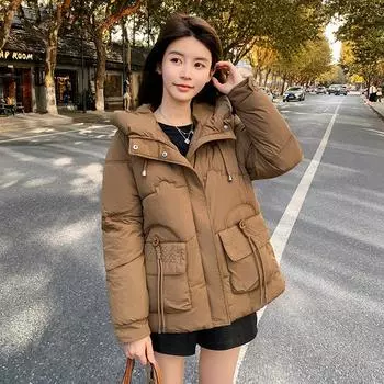 Большие размеры - утепленная одежда женская 2024 новая маленькая - утепленная одежда с капюшоном короткая зимняя корейская версия свободная утолщенная - утепленная куртка M