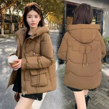 Большие размеры - утепленная одежда женская 2024 новая маленькая - утепленная одежда с капюшоном короткая зимняя корейская версия свободная утолщенная - утепленная куртка M чёрный