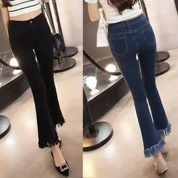 Большие размеры Узкие черные эластичные расклешенные брюки с высокой талией S