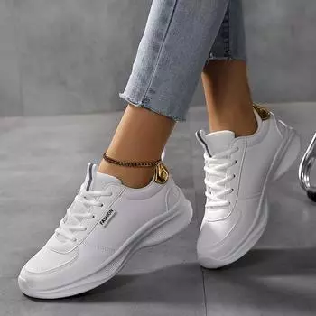 Большие размеры Весенние женские туфли Нескользящие кожаные туфли Молодежные сетчатые дезодорирующие туфли на плоской подошве Повседневные туфли Ультралегкие одинарные туфли 35 белый