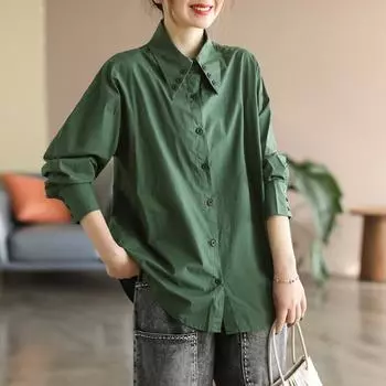 Большие размеры Весенняя блузка на пуговицах Повседневная рубашка с длинным рукавом Женская клетчатая принтовая одежда с длинным рукавом Свободная M белый