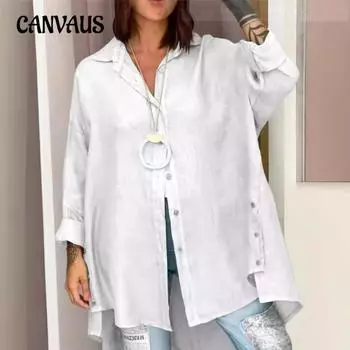 Большие размеры Весна и лето Женская однотонная свободная повседневная рубашка с лацканами S чёрный