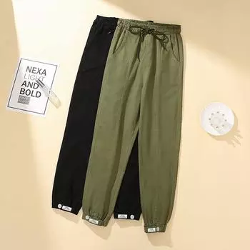 Большие размеры Весна и осень Женские рабочие брюки Модные свободные повседневные брюки в полоску в стиле пэчворк XXXXXL чёрный