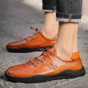 Большие размеры Весна Новые мужские кожаные туфли Модные повседневные модные туфли Мягкая кожа Дышащие 38 чёрный