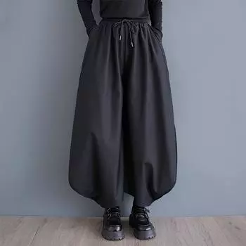 Большие размеры Винтаж ЧЕРНЫЕ с высокой талией Повседневные свободные брюки с широкими штанинами весна-осень Женские брюки