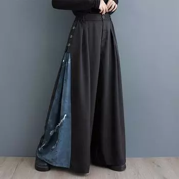 Большие размеры Винтажные высокие талии Повседневные свободные брюки весна лето осень широкие брюки женские брюки L