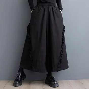 Большие размеры Винтажные высокие талии Повседневные свободные брюки весна лето осень широкие брюки женские брюки чёрный