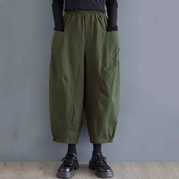 Большие размеры Винтажные высокие талии Повседневные свободные брюки-шаровары с широкими штанинами Весна Осень Женские брюки армия зеленый