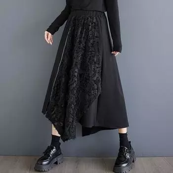 Большие размеры Высокая талия винтаж Черный Весна осень повседневная свободная длинная для женщин юбки женская юбка