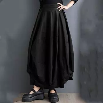 Большие размеры Высокая талия винтаж Весна Лето Осень повседневная свободная длинная для женщин юбки женская юбка чёрный