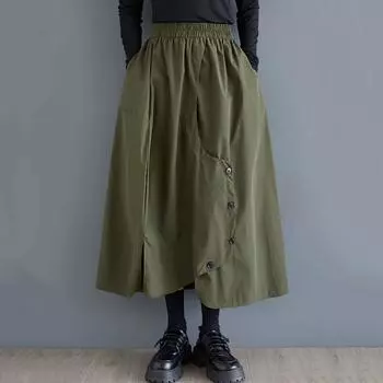 Большие размеры Высокая талия винтаж Весна осень повседневная свободная длинная для женщин юбки женская юбка армия зеленый