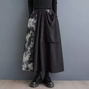 Большие размеры Высокая талия винтажная сетка пэчворк весна осень повседневная свободная длинная для женщин юбки женская юбка