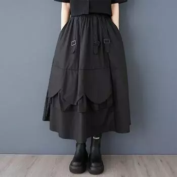Большие размеры Высокая талия винтажная весна-лето повседневная свободная длинная для женщин юбки женская юбка чёрный