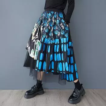Большие размеры Высокая талия винтажные цветочные весна-лето повседневные свободные длинные женские юбки женская юбка