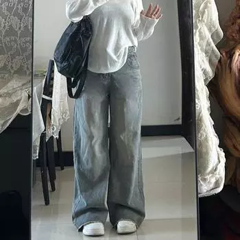 Большие размеры винтажные широкие джинсы женские Y2K с высокой талией прямые повседневные джинсовые брюки свободные мешковатые джинсы уличные брюки M синий