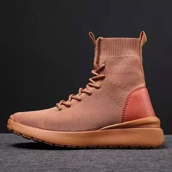 Большие размеры, высокие модные носки, женская обувь на шнуровке, повседневная и легкая обувь для ходьбы с мягкой подошвой 35 коричневый