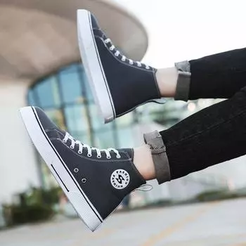 Большие размеры высокие парусиновые туфли мужские туфли 2024 модные школьные ретро повседневные туфли на шнуровке 39