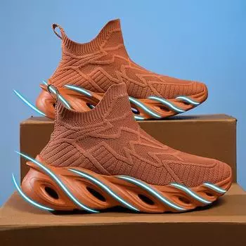 Большие размеры высокие спортивные повседневные кроссовки с сетчатым лезвием и плетением из ткани осень новая мода легкие кроссовки тренд 36 коричневый