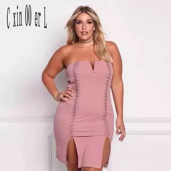 Большие размеры Xl-3xl, новое сексуальное бандажное женское облегающее платье в стиле ретро, винтажное Клубное женское платье с разрезом, женское праздничное платье, Vestidos XL розовый