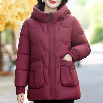 Большие размеры XL-5XL для женщин среднего возраста, зимние пальто с капюшоном, короткие парки, элегантные свободные, толстые, теплые, верхняя одежда, женские куртки XL чёрный