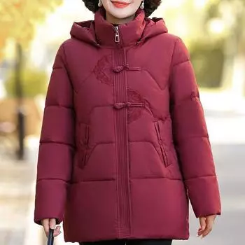 Большие размеры XL-5XL зимние куртки женские парки с капюшоном элегантные свободные толстые теплые верхняя одежда пальто для женщин среднего возраста XL чёрный