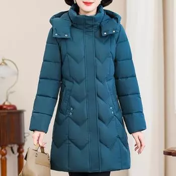 Большие размеры XL-6XL, женское пальто среднего возраста, зимние длинные парки с капюшоном, элегантные свободные, толстые, теплые, женские куртки, верхняя одежда с длинным рукавом XL чёрный