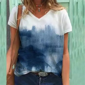 Большие размеры XL-7XL Футболка с цветочным принтом и V-образным вырезом, женская футболка с короткими рукавами 6XL