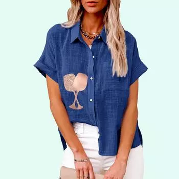Большие размеры Женская мода блузки с принтом свободные застегивающиеся на пуговицы рубашки с коротким рукавом женская повседневная льняная футболка женская S белый