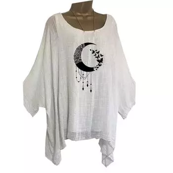 Большие размеры Женская мода свободная рубашка повседневный топ с длинным рукавом женская цветочная печать круглый вырез длинная рубашка S белый