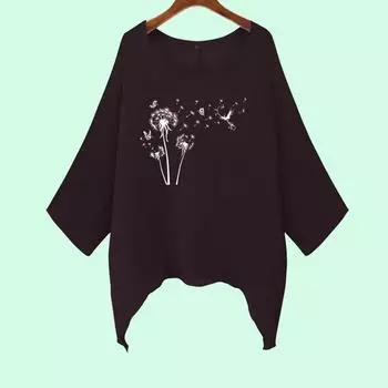 Большие размеры Женская мода свободная рубашка повседневный топ с длинным рукавом женская принт круглый вырез неровный подол длинная рубашка S белый