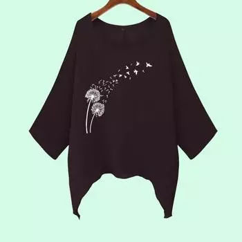 Большие размеры Женская мода свободная рубашка повседневный топ с длинным рукавом женская принт круглый вырез неровный подол длинная рубашка S белый