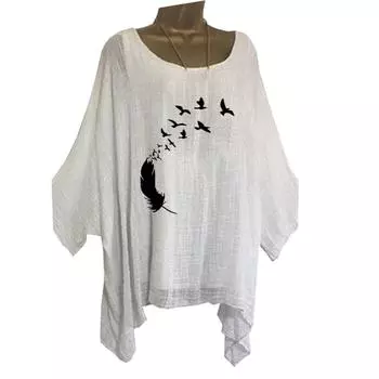 Большие размеры Женская мода свободная рубашка повседневный топ с длинным рукавом женская цветочная печать круглый вырез длинная рубашка S белый