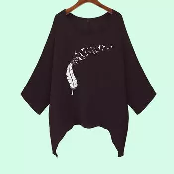 Большие размеры Женская мода свободная рубашка повседневный топ с длинным рукавом женская принт круглый вырез неровный подол длинная рубашка S белый