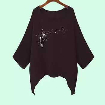 Большие размеры Женская мода свободная рубашка повседневный топ с длинным рукавом женская принт круглый вырез неровный подол длинная рубашка S белый