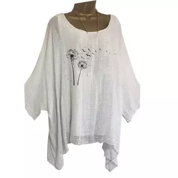 Большие размеры Женская мода свободная рубашка повседневный топ с длинным рукавом женская цветочная печать круглый вырез длинная рубашка S белый