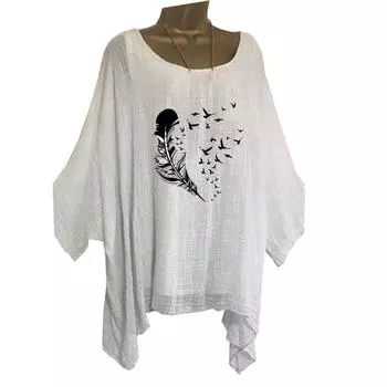 Большие размеры Женская мода свободная рубашка повседневный топ с длинным рукавом женская цветочная печать круглый вырез длинная рубашка S белый