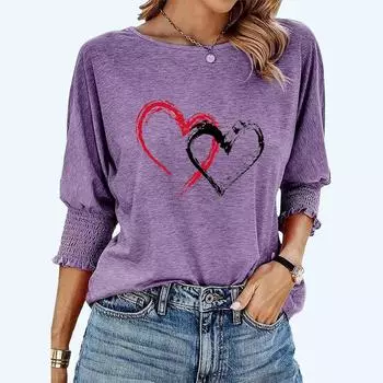 Большие размеры женская модная футболка с круглым вырезом весна-лето повседневная свободная футболка с принтом сердца S белый