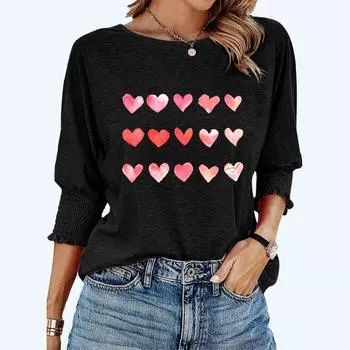 Большие размеры женская модная футболка с круглым вырезом весна-лето повседневная свободная футболка с принтом сердца S белый