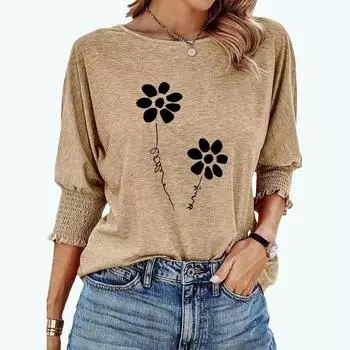 Большие размеры Женская модная футболка с круглым вырезом Весна-лето Повседневная свободная футболка с цветочным принтом S белый