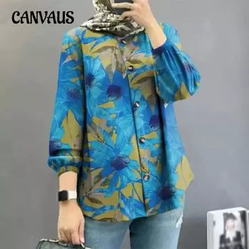 Большие размеры Женская новая цветочная модная рубашка с пышными рукавами S чёрный