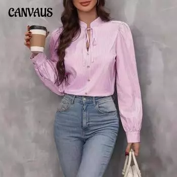 Большие размеры Женская новая осенняя рубашка с V-образным вырезом на пуговицах в полоску с длинными рукавами S зелёный