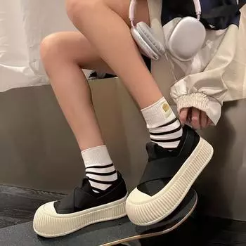 Большие размеры Женская обувь Botton Width Fat Girl 35-43 Niche Ribbon Bread Shoes 41 Mesh Surface White Shoes Platform Sneaker 42 35