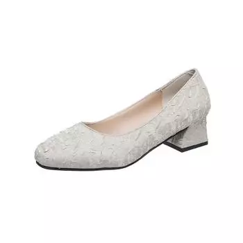 Большие размеры Женская обувь Слипоны Женские туфли на высоком каблуке Модные туфли-лодочки Женские туфли с квадратным носком и низким каблуком Женские туфли Zapatos 35