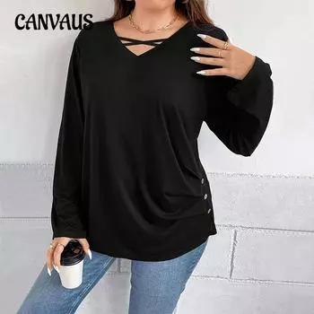 Большие размеры Женская осень Новый стиль Простая повседневная Свободная тонкая однотонная базовая блузка 1XL чёрный