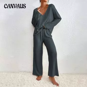 Большие размеры Женская осенняя домашняя одежда с длинными рукавами, брюки, комплект из двух частей пижамы S чёрный