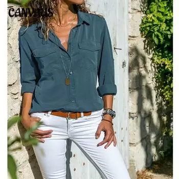 Большие размеры Женская осенняя мода Новая рубашка с длинными рукавами и лацканами S чёрный