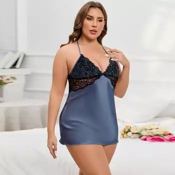 Большие размеры Женская повседневная ночная рубашка Большой размер Однотонная ночная рубашка с V-образным вырезом Летние платья-комбинации с открытой спиной Сексуальные женские ночные рубашки Пижамы XL