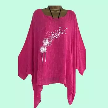 Большие размеры Женская свободная рубашка из хлопка и льна, весна-лето, повседневная, с круглым воротником, тонкий топ с длинным рукавом, женская модная длинная рубашка с принтом и неровным подолом S белый